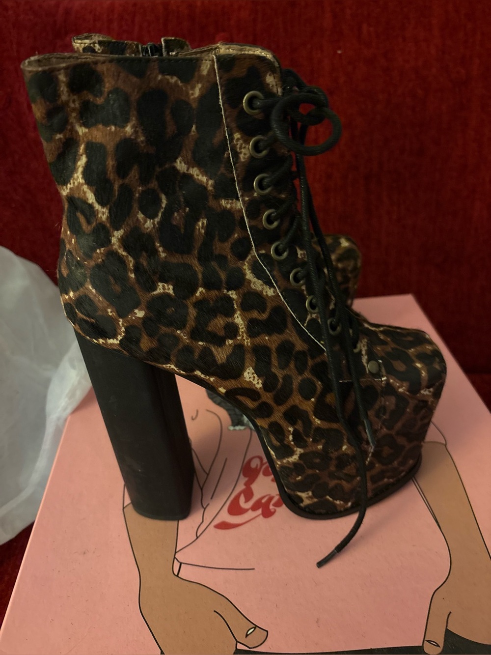 Jeffrey Cam Soft Fur brown Leopard Print Platform big Lita Boots